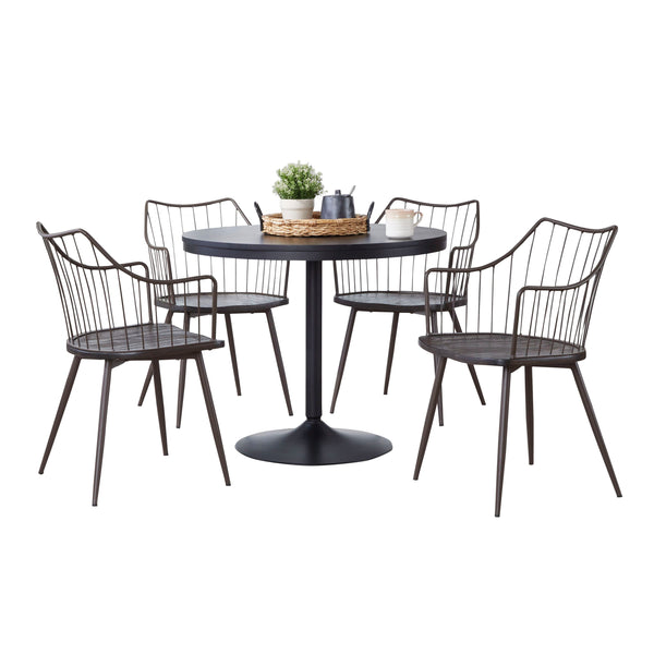 Dakota Winston - 5 Piece Contemporary Dining Set - Black / Brown / Dark Walnut