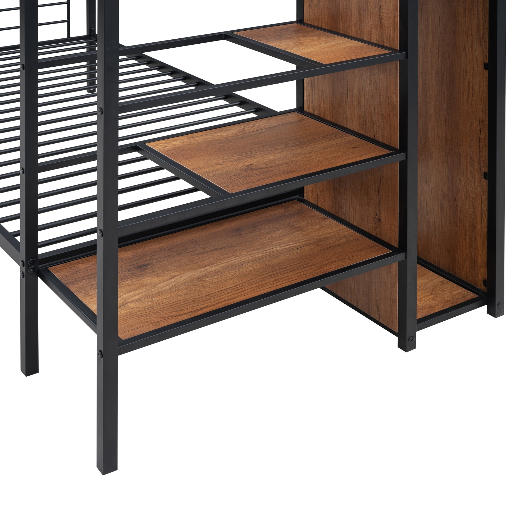 Twin Over Twin Metal Bunk Bed with Lateral Storage Ladder and Wardrobe, Black - Atlantic Fine Furniture Melbourne FL