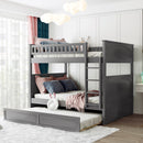 Full Over Full Bunk Bed with Twin Size Trundle, Pine Wood Bunk Bed with Guardrails, Brushed Gray(Old SKU：LP000044AAN)