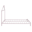Full Size Metal Platform Bed with House-Shaped Headboard Design, Pink