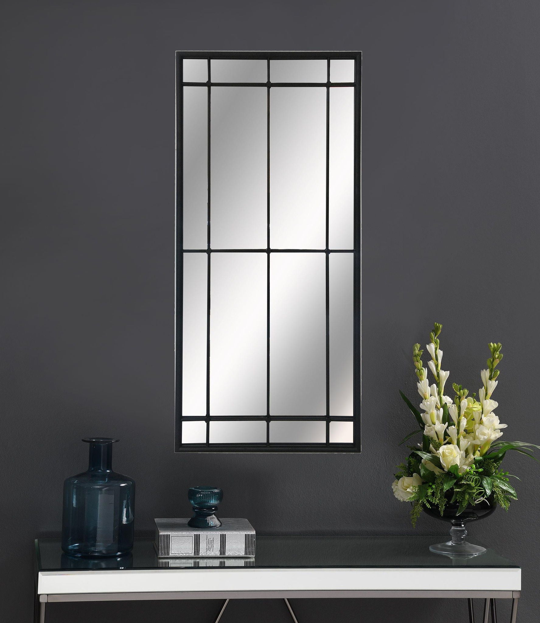 Annetta 24 x 52 Inch Window Pane Wall Mirror Black