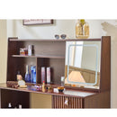Modern Elegance Makeup Vanity Desk With Adjustable Lighted Mirror Storage Shelves Drawer And Cabinet - Walnut