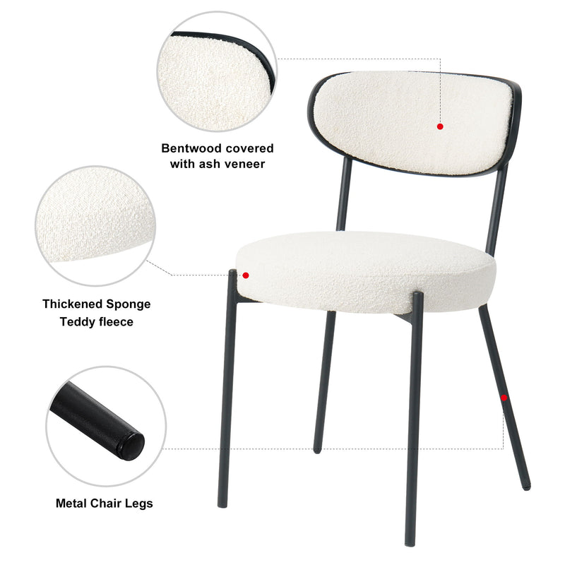 Boucle Modern Kitchen Dining Chair With Bentwood Back (Set of 2)