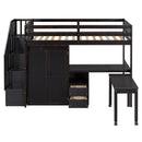 Loft Bed With Stairs, Bookshelf, Drawers, Desk & Wardrobe, Space Saving Multifunctional Furniture