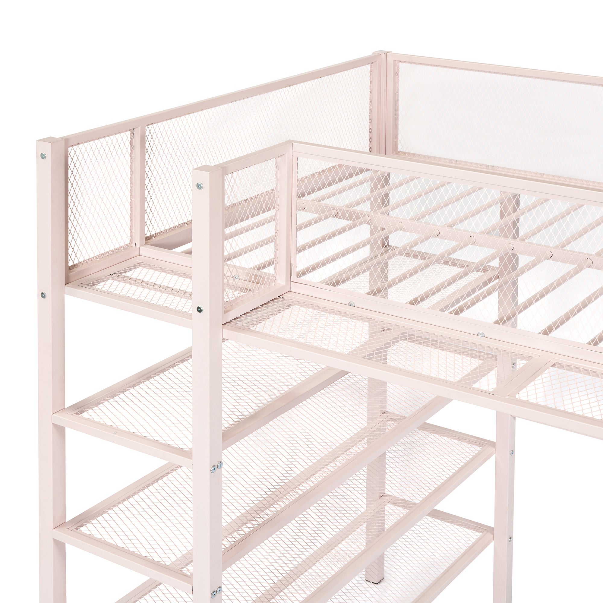 Twin Size Metal Loft Bed with 4-Tier Shelves and Storage, Pink - Atlantic Fine Furniture Melbourne FL