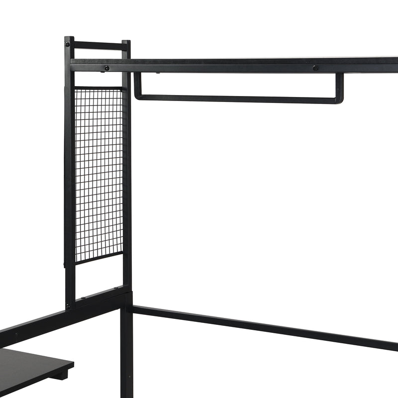 Daybed With Movable Desk, Grid, Shelves And Clothes Hanger