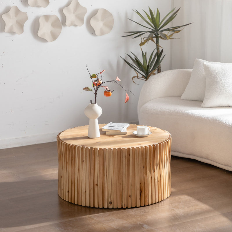 Cylindrical Coffee Table With Vertical Texture Relief