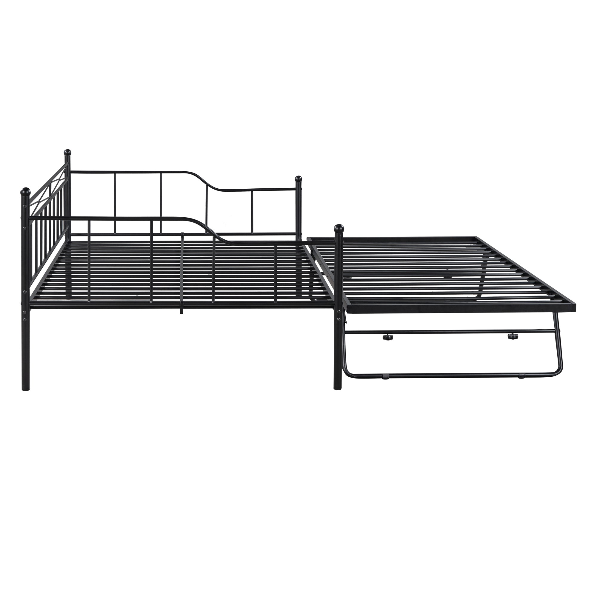 Full Size Metal Daybed with Twin Size Adjustable Trundle, Portable Folding Trundle, Black(OLD SKU:MF293736AAB)