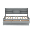 Twin Size Wooden Captain Bed with Built-in Bookshelves,Three Storage Drawers and Trundle,Light Grey