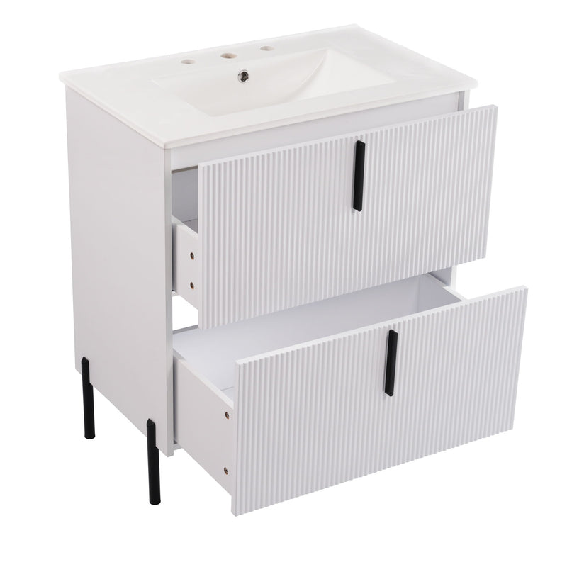 Bathroom Vanity With Ceramic Sink, Fluted Design