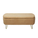 Storage Ottoman Bench For End Of Bed Gold Legs, Modern Camel Faux Fur Entryway Bench Upholstered Padded With Storage For Living Room Bedroom