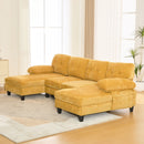 U-Shaped Sectional Sofa 103.5" Black Chenille Fabric Couch With Dual Chaise Lounges, Storage Pockets, Armrest Pillows