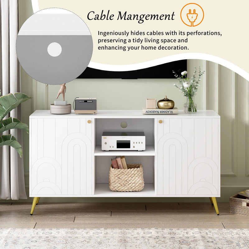 Modern TV Stand With Adjustable Shelf, Handles And Anti-Tip Device