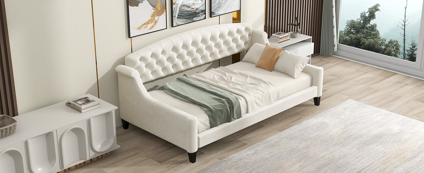 Modern Luxury Tufted Button Daybed,Twin,Beige - Atlantic Fine Furniture Melbourne FL