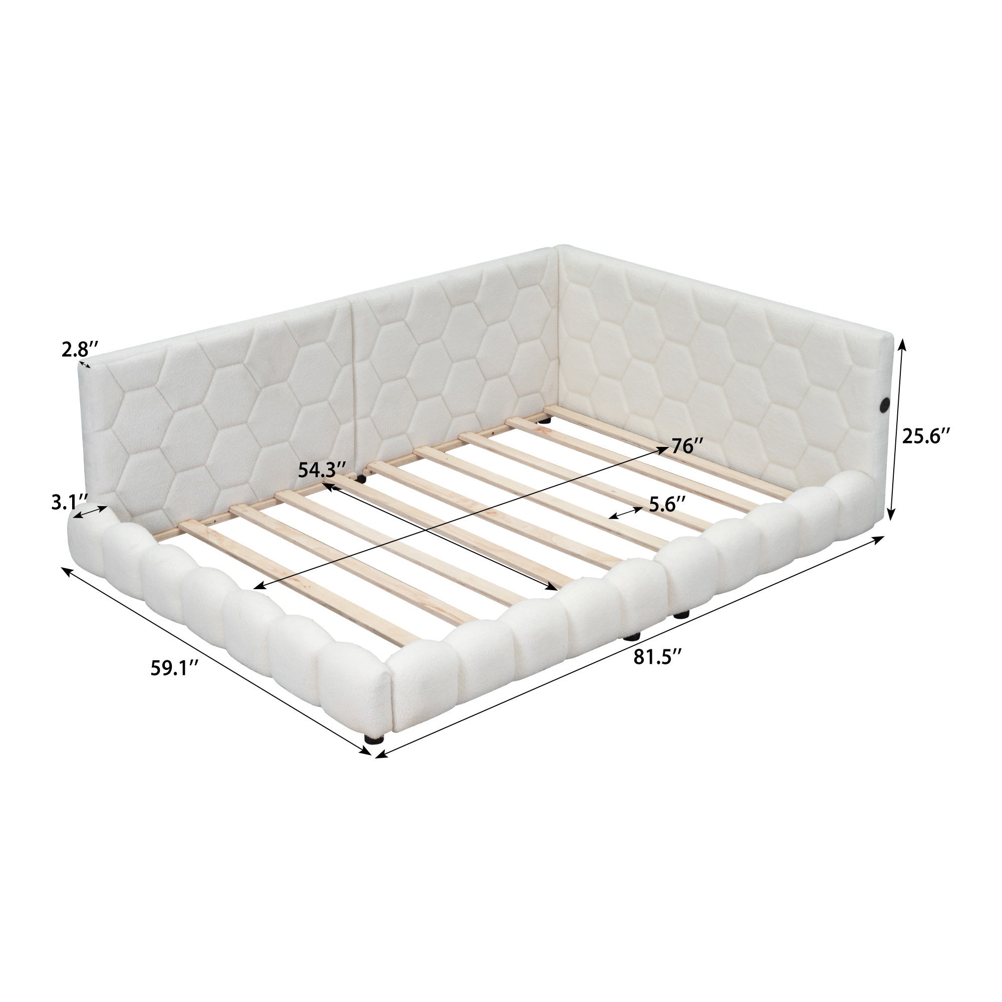 Upholstered Full Size platform bed with USB Ports and LED belt, White - Atlantic Fine Furniture Melbourne FL