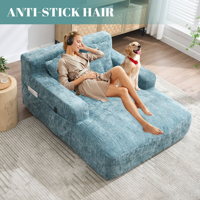 Chenille Interior Lazy Sofa Chaise Longue Armchair With 3 Pillows And Armrests