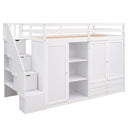 Loft Bed With 3 Shelves, 2 Wardrobes, 2 Drawers, Ladder Storage