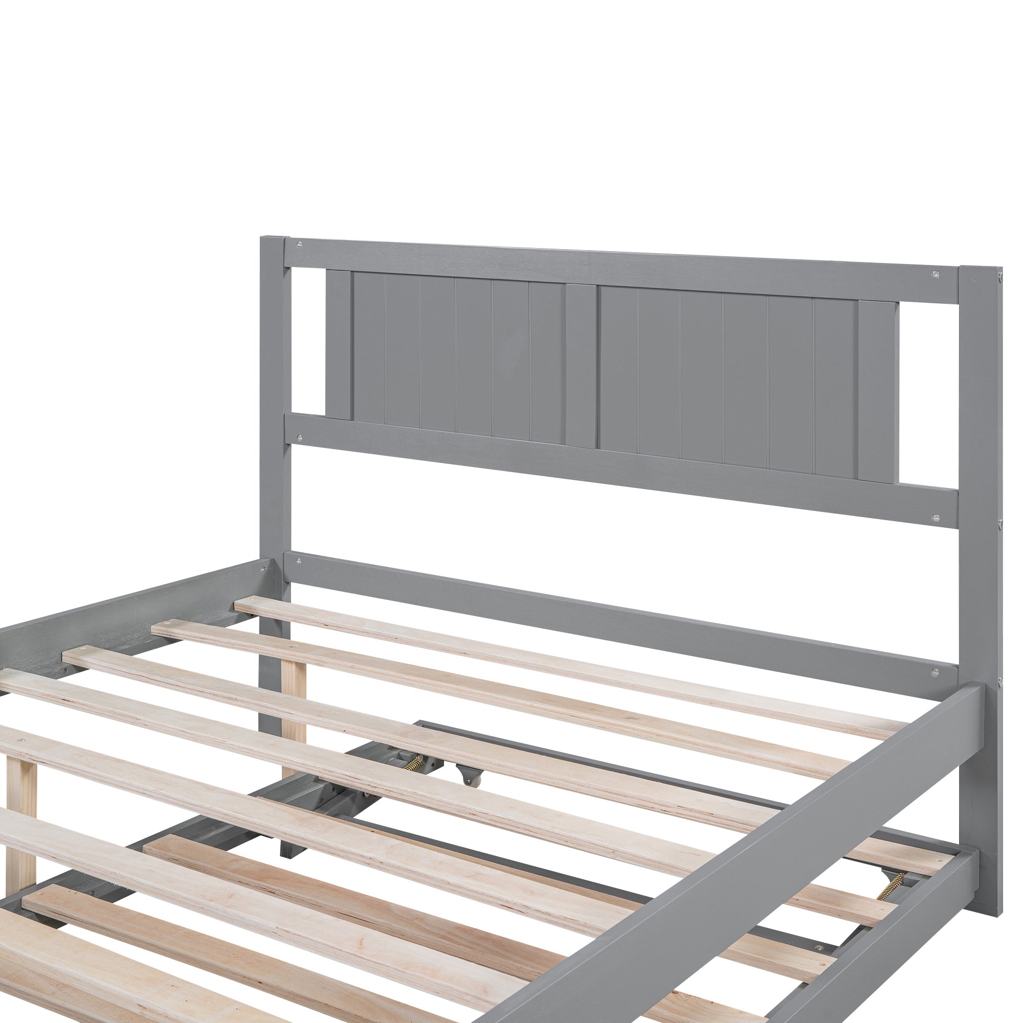 Full Size Platform Bed with Adjustable Trundle,Gray(Old SKU:SM000248AAE)
