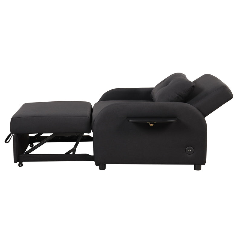 Pull Out Sofa Sleeper 3 In 1 With 2 Wing Table And USB Charge For Nap Line Fabric For Living Room Recreation Room