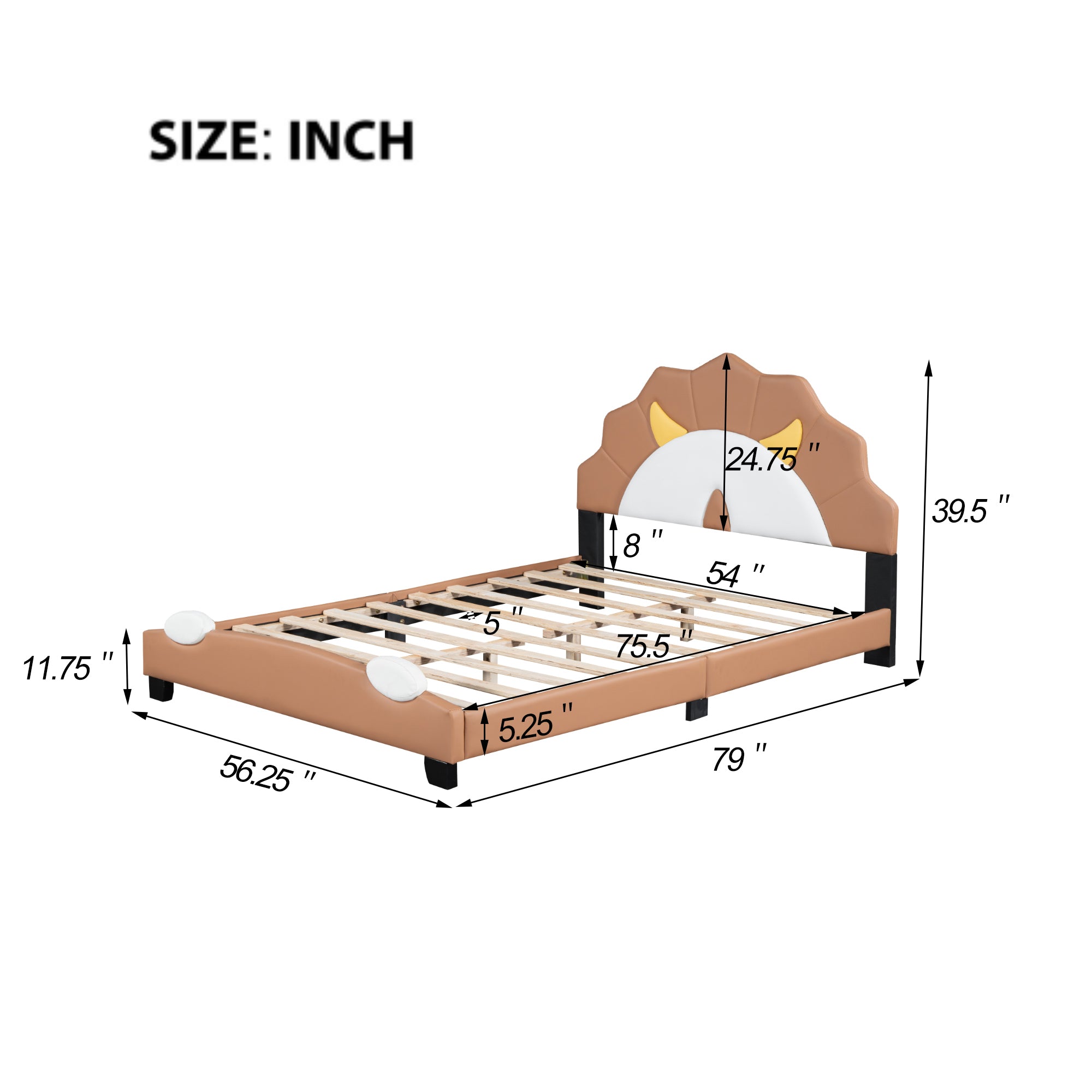 Full Size Upholstered Leather Platform Bed with Lion-Shaped Headboard, Brown - Atlantic Fine Furniture Melbourne FL
