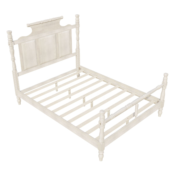 Vintage Country Style 4 Poster Platform Bed With High Crown Like Headboard, No Box Spring Needed