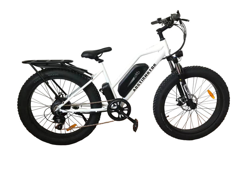 26" 750W Camouflage Electric Bike Fat Tire P7 48V 12.5Ah Removable Lithium Battery For Adults With Detachable Rear Rack Fender S07 - G - White