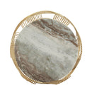 Round Table With Marble Top And Metal Base - Gold / Natural