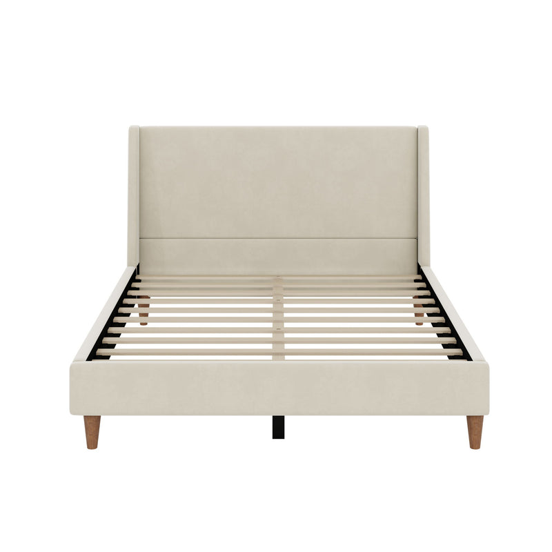 Modern Velvet Upholstered Platform Bed With Wingback Headboard
