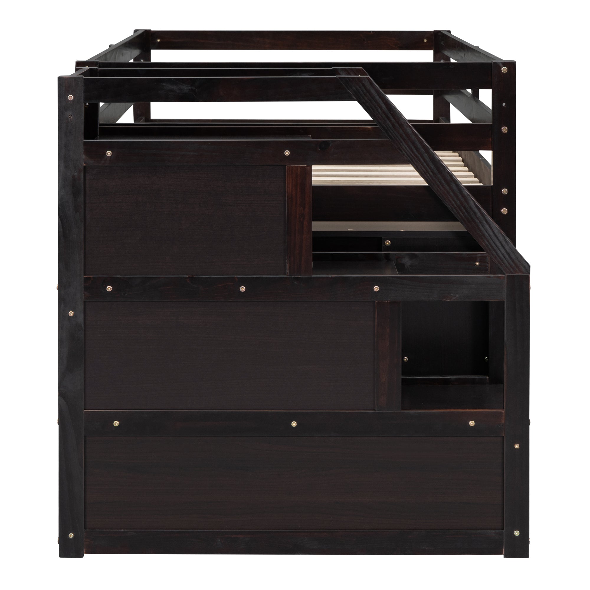 Twin Size Loft Bed with Retractable Writing Desk and 3 Drawers, Wooden Loft Bed with Storage Stairs and Shelves, Espresso - Atlantic Fine Furniture Melbourne FL