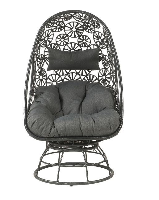 Hikre - Patio Lounge Chair - Clear Glass, Charcaol Fabric & Black Wicker - Atlantic Fine Furniture Inc