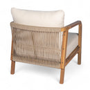 Outdoor Lounge Chair With Woven Backrest, Solid Wood Frame, Comfortable Cushions