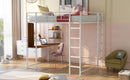 Full Size Metal Loft Bed with 2 Shelves and one Desk ,White (Old SKU: LP000191AAK )