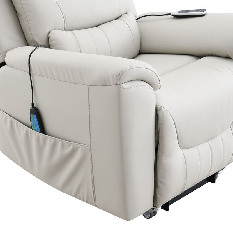 Marsha - Power Recliner With Lift & Massage - Light Gray Silicone Synthetic Leather