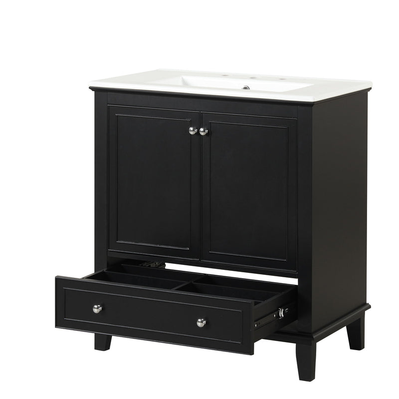 30" Bathroom Vanity With Sink Combo, Multi Functional Bathroom Cabinet With Doors And Drawer - Black