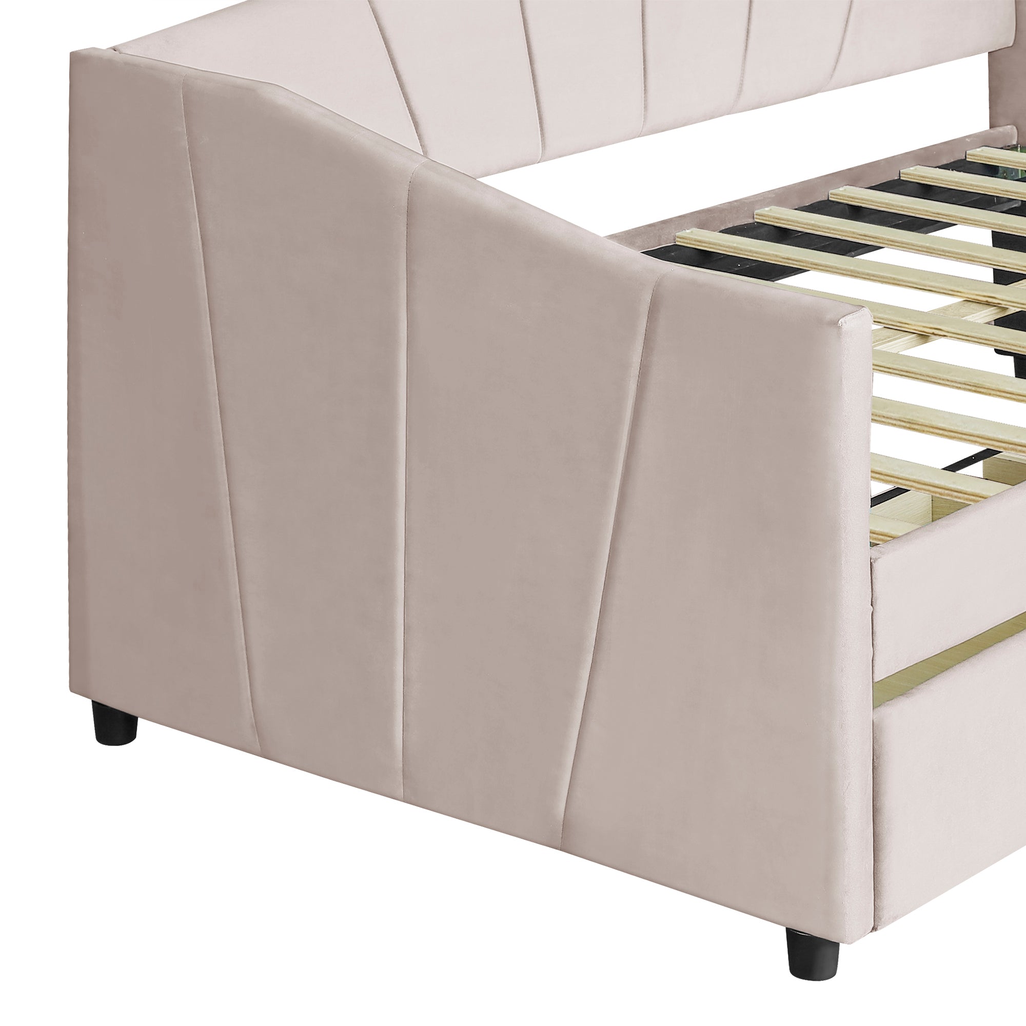 Upholstered daybed Twin Size with Two Drawers and Wood Slat  ,Beige - Atlantic Fine Furniture Melbourne FL