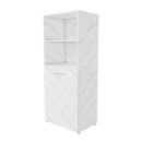 Stretchable Office Desk With Storage Shelves And Mobile Wheels, Foldable Design For Small Apartments - White Marble