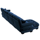 Modern Sectional Sofa With Ottoman, Round Bolster Armrests, Waist And Throw Pillows