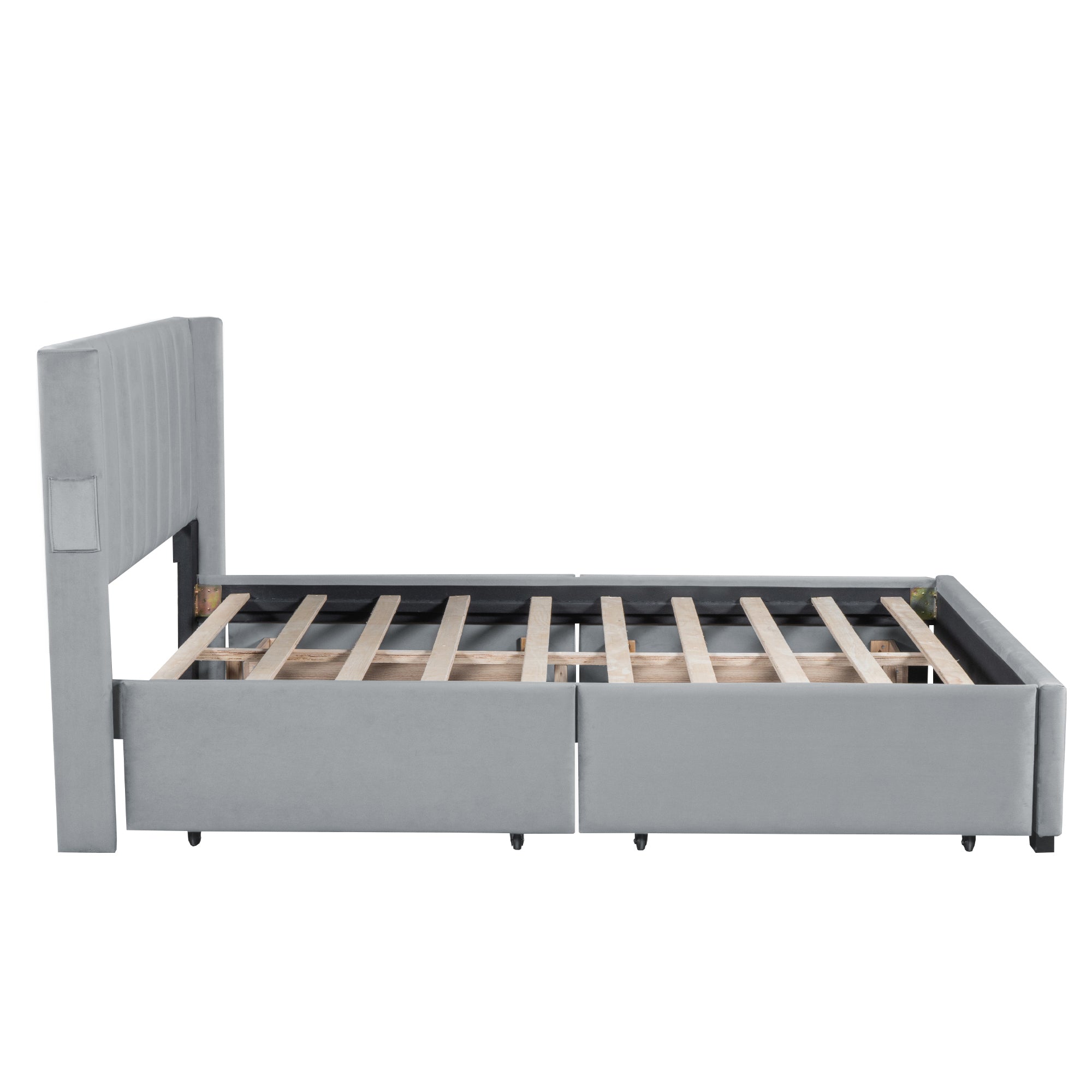 Queen Size Upholstered Bed with 4 Drawers, Gray - Atlantic Fine Furniture Melbourne FL