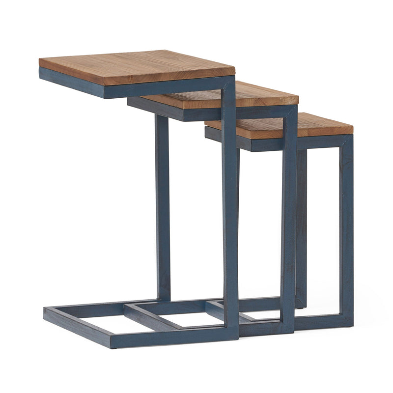 Kacha - Modern Industrial Firwood Nesting Tables (Set of 3) With Iron Frame - Antique Brown / Black