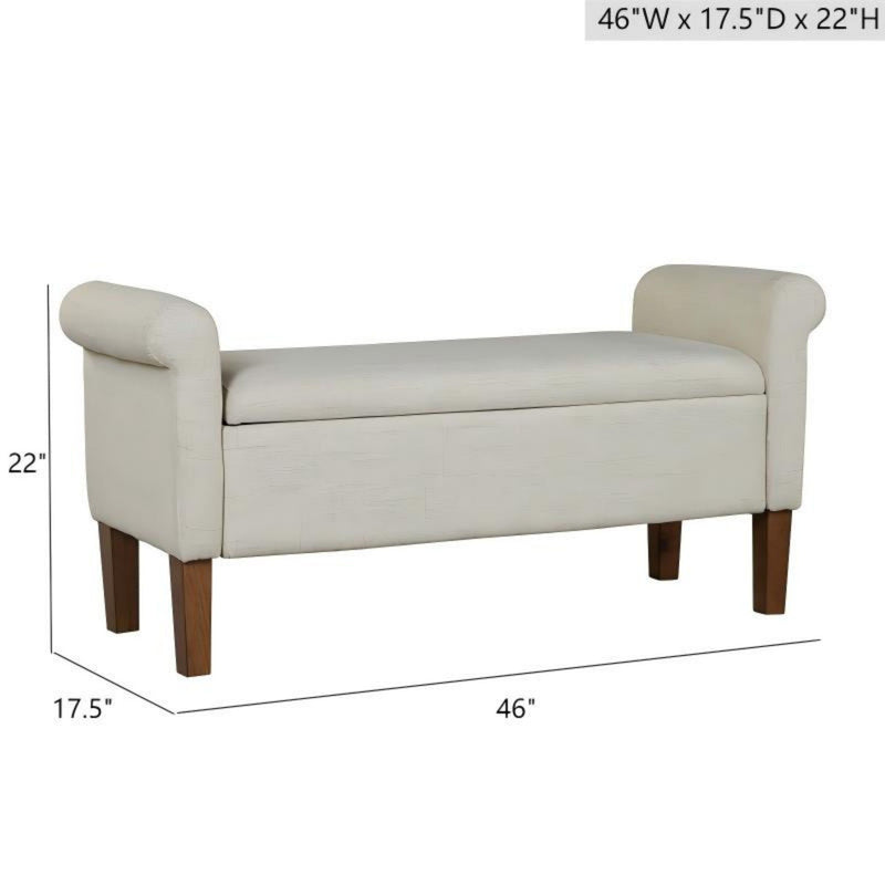 Upholstered Storage Bench With Rolled Armrests