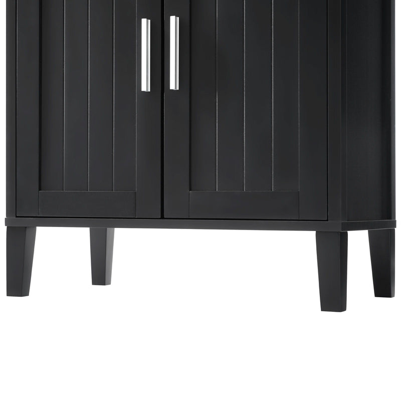 Freestanding Tall Bathroom Cabinet With Soft Close Doors And Adjustable Shelves - Black