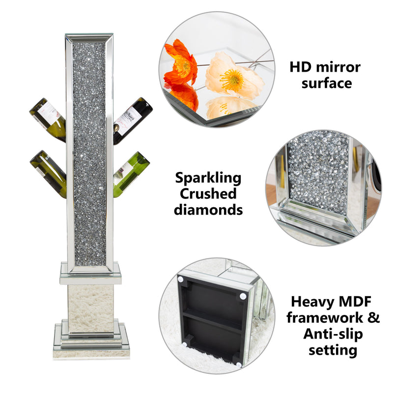 Crushed Diamond Floating Mirrored Wine Bottle Holder - Silver