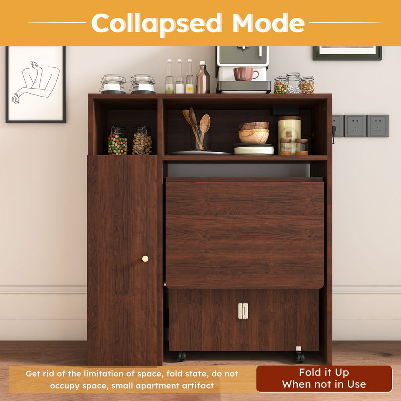 Multifunctional Folding Dining Table With Wall-Mounted Sideboard & Storage