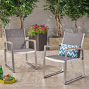 Poetic - Outdoor Dining Chair With Faux Wood Arms And Aluminum Frame (Set of 2) - Gray
