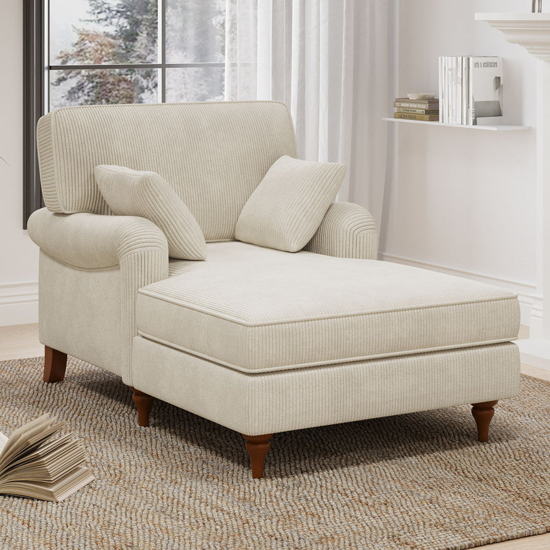 Oversized Chaise Lounge Chair Indoor With 2 Comfy Pillows Rolled Arms Corduroy Fabric Sleeper Sofa Chair For Living Room Bedroom - Beige