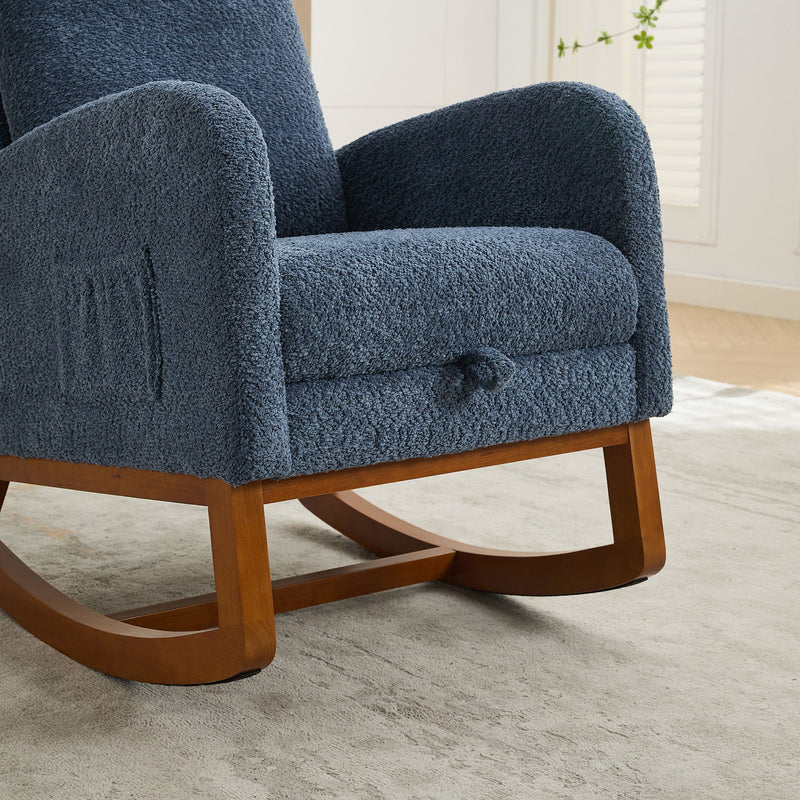 High Back Glider Rocking Chair With Retractable Footrest And Rubber Wood Legs