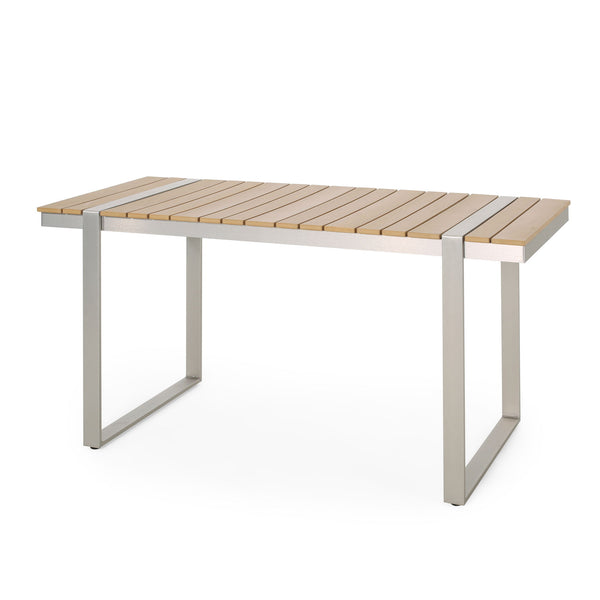 Modern Outdoor Dining Table With Aluminum Frame And Faux Wood Slats