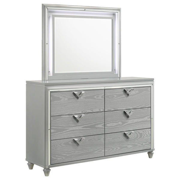 Veronica - 6-Drawer Bedroom Dresser With Mirror - Light Silver