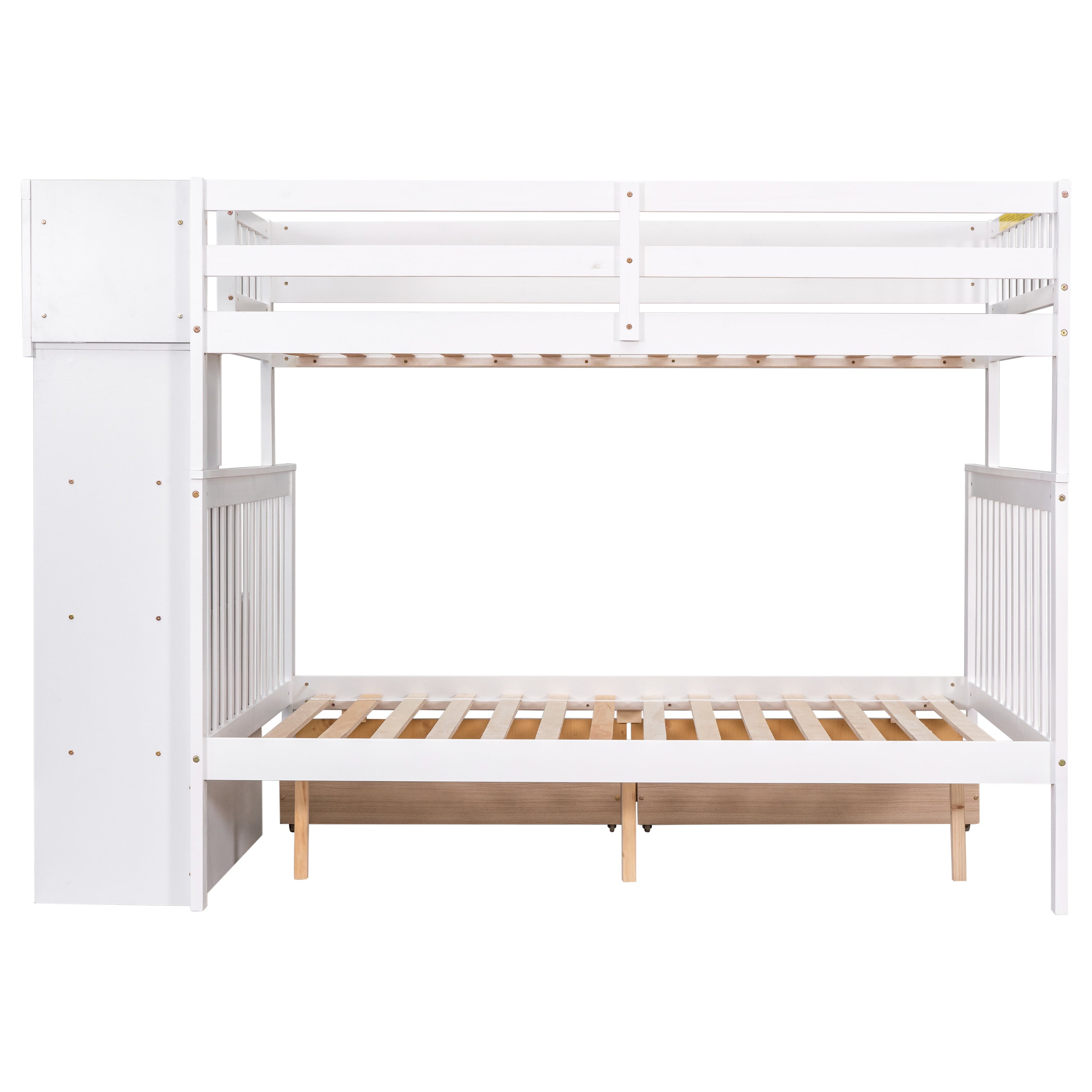 Twin Over Full Bunk Bed with 2 Drawers and Staircases, Convertible into 2 Beds, the Bunk Bed with Staircase and Safety Rails for Kids, Teens, Adults, White - Atlantic Fine Furniture Melbourne FL