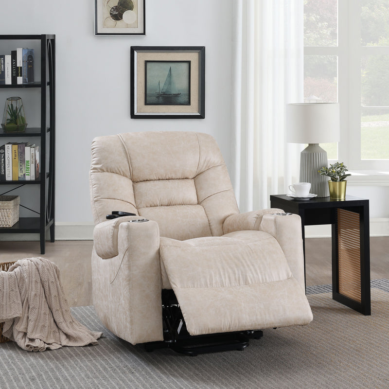 Nairi - Leather Aire Power Motion Recliner With Lift Heating Massage Function - Ivory